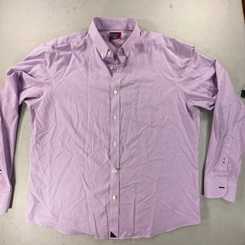 UNTUCKit Mens XL Purple Gingham Wrinkle Free Cotton Button Down UT-14-31146WF